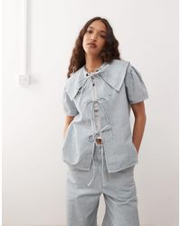 Reclaimed (vintage) - Tie Front Denim Top With Oversized Collar Co-ord - Lyst
