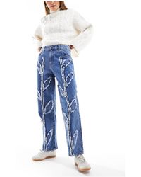 Object - Cropped High Waisted Jeans With Frayed Flowers - Lyst
