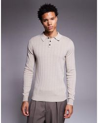 ASOS - Muscle Fit Long Sleeve Knitted Rib Polo - Lyst