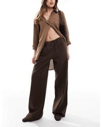 Monki - Wide Leg Drawstring Seersucker Pants - Lyst