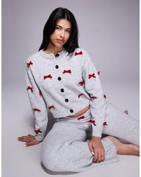 River Island - Knitted Bow Detail Cardigan And Trouser Set - Lyst