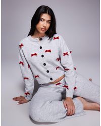 River Island - Knitted Bow Detail Cardigan And Trouser Set - Lyst