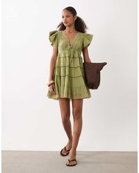 ASOS - Tie Front V Neck Mini Dress - Lyst