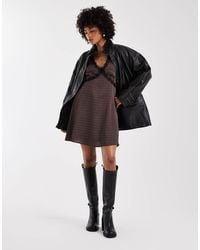 New Look - Satin Lace Trim Mini Dress - Lyst