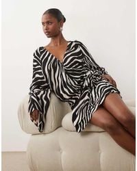Gina Tricot - Long Sleeve V Neck Chiffon Mini Dress - Lyst