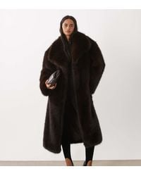 Kaiia - Faux Fur Collared Belted Maxi Coat - Lyst