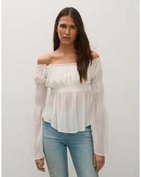 Bershka - Long Sleeve Bardot Neckline Top - Lyst
