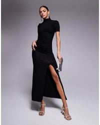 ASOS - High Neck Maxi Dress With 3/4 Sleeves And High Split - Lyst