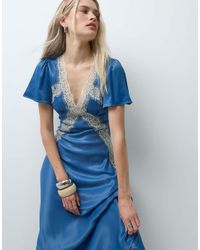 Reclaimed Vintage - Satin Maxi Tea Dress With Lace Trim - Lyst
