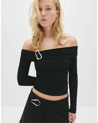 Pull&Bear - Top Met Bardot-Hals En Gesp - Lyst