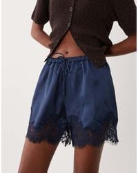 ASOS - Satin Lace Trim Drawstring Waist Short - Lyst
