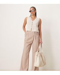 ASOS - Pantalones De Sastre Color Visón A Rayas Con Detalle Cruzado Anudado De Mezcla De Lino De Tall - Lyst