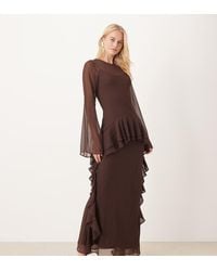 ASOS - Asos Design Tall Long Sleeve Frill Hem Chiffon Maxi Dress - Lyst
