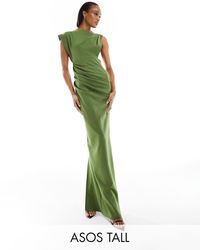 ASOS - Vestido largo verde minimalista con cuello alto y diseño asimétrico - Lyst