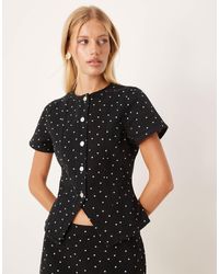 ASOS - – kurzärmliges denim-oberteil mit kleinem punktmuster und knopfleiste - Lyst