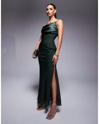 ASOS - Satin Chiffon Mix Draped One Shoulder Maxi Dress - Lyst