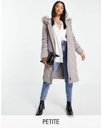 Forever New - Ever New Petite Belted Quilted Puffer Coat With Faux Fur Hood Trim - Lyst