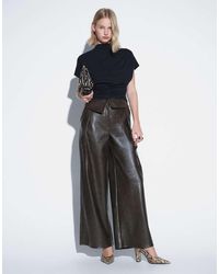 ASOS - Tailored Faux Leather Wide Leg Fold Over Waist Trousers - Lyst