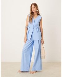ASOS - Pantalones Azules Con Lazada En La Cintura Entallada De Mezcla De Lino De (Parte De Un Conjunto) - Lyst
