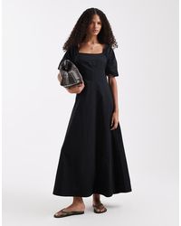 ASOS - Square Neck Structured Cotton Midi Dress With Back Strap - Lyst