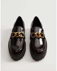 Mango Chunky Flat Loafers With Chain Detail - Black