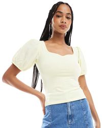 ASOS - Poplin Mix Puff Sleeve Sweetheart Top - Lyst