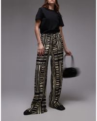 TOPSHOP - Pantaloni Plissé A Fondo Ampio Con Stampa Astratta Multicolore - Lyst