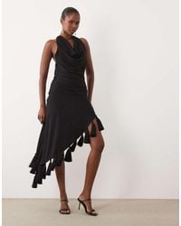 ASOS - Halter Neck Asymmetric Midi Dress With Tassel Hem - Lyst