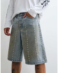 Liquor N Poker - Denim Jorts With Total Stud Detail - Lyst