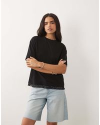 ASOS - Oversized T-shirt With Lace Trim On Hem - Lyst
