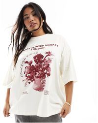 ASOS - Asos design curve - t-shirt boyfriend color crema con stampa di fiori - Lyst