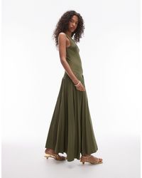 TOPSHOP - V Neck Jersey And Pleated Midi Dress - Lyst