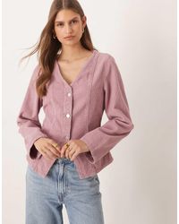 ASOS - Long Sleeve Corduroy Top With Cinched Waist - Lyst