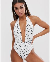 Free Society Diep En Hoog Uitgesneden Badpak Met Stippenprint - Wit