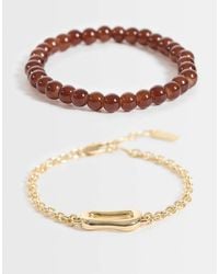 ASOS - 2 Pack Beaded And Molten Link Detail Chain Bracelet - Lyst