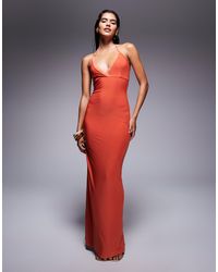 Fashionkilla - Double Layered Slinky Lace Trim Wrap Halterneck Maxi Dress - Lyst