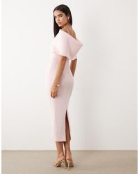 ASOS - Deep Bardot Midi Dress With Cape Back Detail - Lyst
