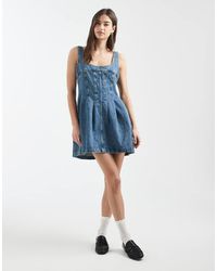 Tommy Hilfiger - Corset Denim Mini Dress With Seam Details - Lyst