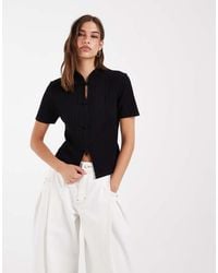 ASOS - Mandarin Collar Knit Rib Top - Lyst