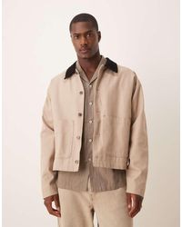 ASOS - Giacca Harrington Grigio Pietra Slavato Con Colletto Di Velluto A Coste - Lyst