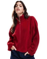 ASOS - Cropped Borg Jacket With Funnel Neck And Sleeve Trim Detail - Lyst