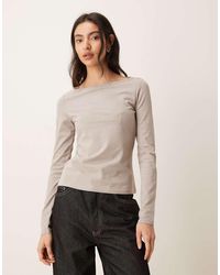 Mango - Cotton Rich Boat Neck Long Sleeve Top - Lyst