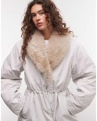 Monki - Faux Fur Cinched Puffer Coat - Lyst
