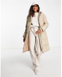 Pieces - Longline Padded Coat With Hood - Lyst