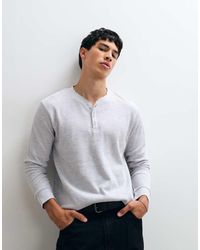 Jack & Jones - Top Henley De Manga Larga En Gris Claro-Blanco - Lyst