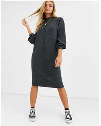 ASOS Pluizige Midi-jurk Met Naaddetail - Grijs