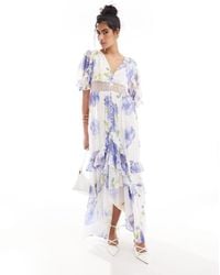 ASOS - Lace Cut Out Dress Button Through Ruffle Hem Midi Dress - Lyst