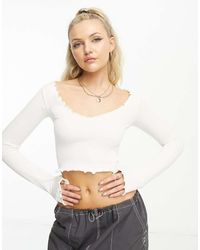 Stradivarius - Str Seamless Wide Neck Top With Lettuce Hem - Lyst