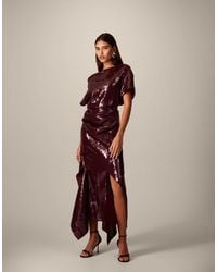 ARRANGE - Sequin Draped Bodice Square Cut Hem Maxi Dress - Lyst