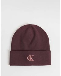 Calvin Klein - Monogram Rib Beanie With Pink Logo - Lyst